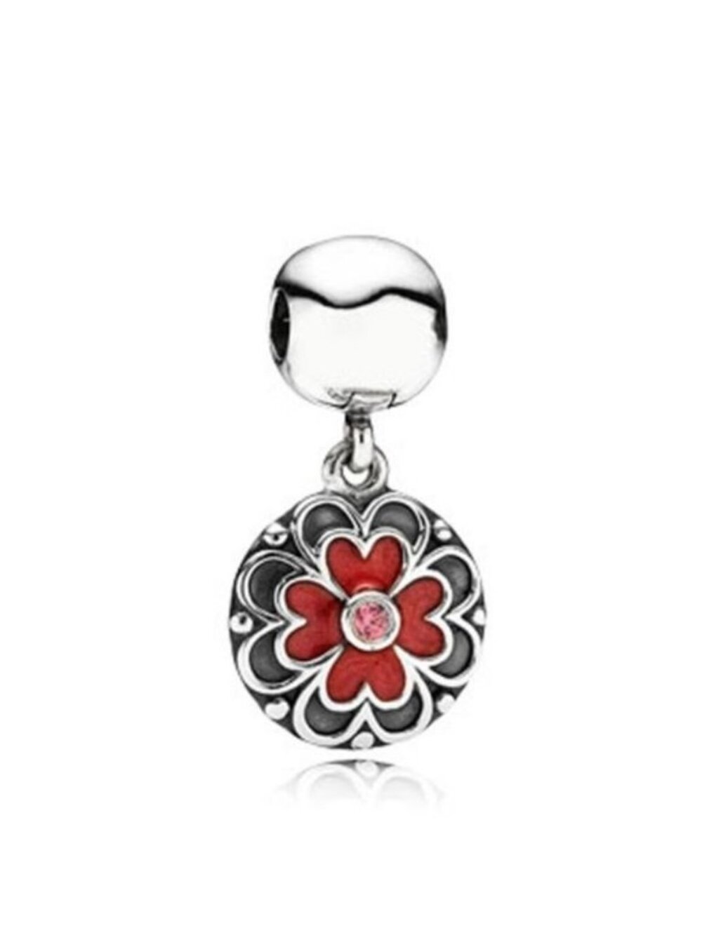Pandora Retired Dogwood Dangle w/ Red Enamel 790957czs